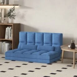 HOMCOM Convertible Floor Sofa Chair, Folding Couch Bed, Guest Chaise Lounge With 2 Pillows, Adjustable Backrest And Headrest