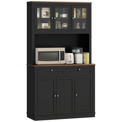 HOMCOM 71" Tall Kitchen Pantry Storage Cabinet With 2 Drawers, Microwave Cabinet With Adjustable Shelves And Glass Doors, Black 8 HOMCOM 71" Tall Kitchen Pantry Storage Cabinet With 2 Drawers, Microwave Cabinet With Adjustable Shelves And Glass Doors, Black - Image 6