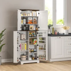 HOMCOM 64" Kitchen Pantry Storage Cabinet With Motion Sensor Light, Spice Racks And Adjustable Shelves, White -Homcom Shop GUEST 28f6d0ce 2d9c 488d b73f 7d5631cf615c