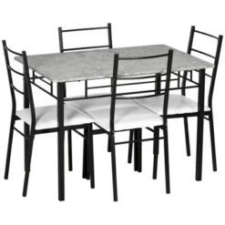 HOMCOM Kitchen Table And Chairs For 4, Modern Dining Table Set With Padded Sponge Cushion Chairs And Marble Textures Dining Table, Light Gray, Black -Homcom Shop GUEST 2967f887 1bca 459f 93b9 2e7efce33c56