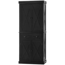 HOMCOM Freestanding Modern Farmhouse 4 Door Kitchen Pantry Cabinet, Storage Cabinet Organizer With 6-Tiers, 1 Drawer And 4 Adjustable Shelves, Black 9 HOMCOM Freestanding Modern Farmhouse 4 Door Kitchen Pantry Cabinet, Storage Cabinet Organizer With 6-Tiers, 1 Drawer And 4 Adjustable Shelves, Black -Homcom Shop GUEST 2abc10ba 015f 4bee a3b9 8e3aa35afea8 1
