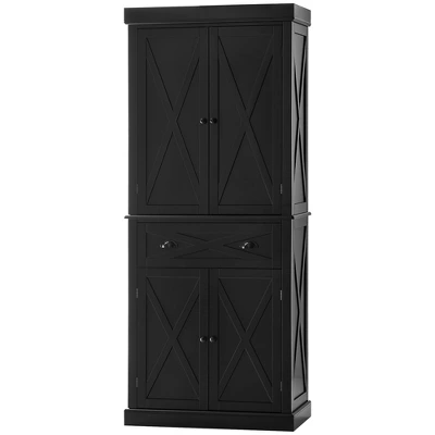HOMCOM Freestanding Modern Farmhouse 4 Door Kitchen Pantry Cabinet, Storage Cabinet Organizer With 6-Tiers, 1 Drawer And 4 Adjustable Shelves, Black 5 HOMCOM Freestanding Modern Farmhouse 4 Door Kitchen Pantry Cabinet, Storage Cabinet Organizer With 6-Tiers, 1 Drawer And 4 Adjustable Shelves, Black - Image 3