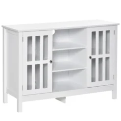 HOMCOM Modern Sideboard, Storage Cabinet, Buffet With 2 Slatted Framed Doors, Open Middle Shelving And Cable Management Hole -Homcom Shop GUEST 2b92a9c2 db9c 457a b422 d185506f241b