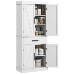 HOMCOM 72" Tall Kitchen Pantry Storage Cabinet, Farmhouse Freestanding Kitchen Cabinet With Barn Doors, Drawer And Adjustable Shelves, White -Homcom Shop GUEST 2b944213 d0da 4ae1 a7af 9e0740332957