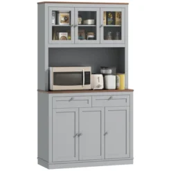 HOMCOM 71" Tall Kitchen Pantry Storage Cabinet With 2 Drawers, Microwave Cabinet With Adjustable Shelves And Glass Doors, Gray -Homcom Shop GUEST 2bdf474f 34ee 4d86 901a f6a75490463b