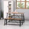 HOMCOM Industrial 3-Piece Dining Table Set, Rectangular Kitchen Table And Chairs For 4 People, Space-Saving Dinner Table Two Benches, Rustic Brown 1 HOMCOM Industrial 3-Piece Dining Table Set, Rectangular Kitchen Table And Chairs For 4 People, Space-Saving Dinner Table Two Benches, Rustic Brown -Homcom Shop GUEST 2cb455ee 84d3 4b8a 9ccd 68e42a957d3e