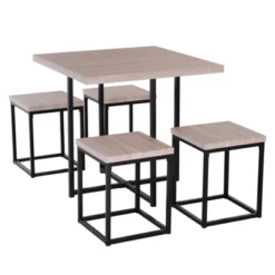 HOMCOM 5 Piece Dining Table Set, Square Kitchen Table Set With Stools For Small Space, Breakfast Nook -Homcom Shop GUEST 2fde4b75 4e66 4599 9e6a 70018af972f6
