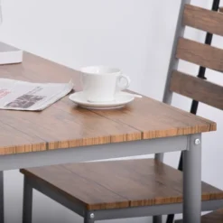 HOMCOM Modern 5-Piece Wooden Counter Dining Kitchen Table Set, 1 Table 4 Chairs Metal Legs, Suitable For Outdoors, Brown -Homcom Shop GUEST 334f1a3f 2afa 47b4 a5c6 d63060d30895