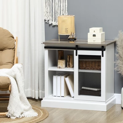 HOMCOM Farmhouse Kitchen Sideboard, Buffet Cabinet With Sliding Barn Door And Adjustable Shelves For Living Room 3 HOMCOM Farmhouse Kitchen Sideboard, Buffet Cabinet With Sliding Barn Door And Adjustable Shelves For Living Room