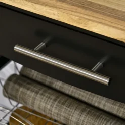 HOMCOM 3-Tier Utility Kitchen Cart With Handle Bar, Steel Basket Rolling Cart, Food Storage Service Trolley With Drawer, Rubber Wood Top, Black -Homcom Shop GUEST 349d32fd d45c 44af b232 26b6760ff5d5