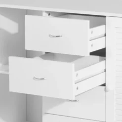 HOMCOM 47" Modern Storage Cabinet Buffet Sideboard With Drawers And Louvered Doors- White -Homcom Shop GUEST 35895cc2 6202 4fb5 a38f 784887eef3df