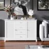 HOMCOM 47" Modern Storage Cabinet Buffet Sideboard With Drawers And Louvered Doors- White 1 HOMCOM 47" Modern Storage Cabinet Buffet Sideboard With Drawers And Louvered Doors- White -Homcom Shop GUEST 37cd4c33 c4bc 4e54 80cd 917df94a3d13
