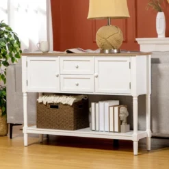 HOMCOM Console Table With Drawers, Vintage Entryway Table With 2 Drawers, Cabinets And Bottom Shelf, Retro Sofa Table For Living Room, Bedroom, White -Homcom Shop GUEST 37d93098 2a4e 44b3 94d2 492ddfc7c46f