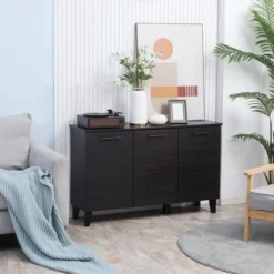 HOMCOM Sideboard Buffet Cabinet, Kitchen Cabinet With Adjustable Shelf, Coffee Bar Cabinet, Dark Walnut