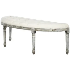 HOMCOM Vintage Semi-Circle Hallway Bench Tufted Upholstered Velvet-Touch Fabric Accent Seat With Rubberwood Legs, Off White -Homcom Shop GUEST 386c393d 75e1 454c 8e31 329860f589a5