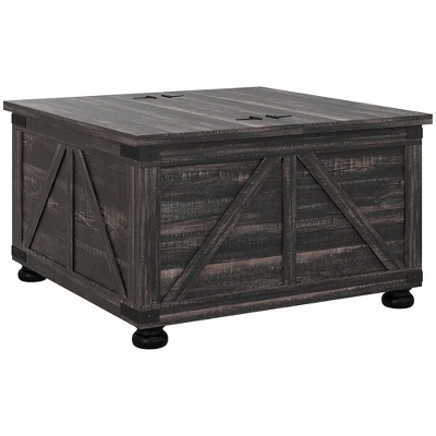 HOMCOM Farmhouse Coffee Table With Storage, Large Square Coffee Table For Living Room Furniture, Wooden Center Table W/ Flip-Top Lid, Distressed Brown 5 HOMCOM Farmhouse Coffee Table With Storage, Large Square Coffee Table For Living Room Furniture, Wooden Center Table W/ Flip-Top Lid, Distressed Brown - Image 3