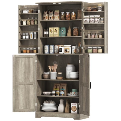 HOMCOM 72" Farmhouse Kitchen Pantry Cabinet, Tall Storage Cabinet With 4 Barn Doors, 4 Adjustable Shelves, 8 Door Shelves 5 HOMCOM 72" Farmhouse Kitchen Pantry Cabinet, Tall Storage Cabinet With 4 Barn Doors, 4 Adjustable Shelves, 8 Door Shelves - Image 3