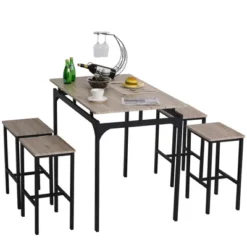 HOMCOM 5 Piece Modern Dining Table And 4 Stools Industrial Dining Set With Footrest & Metal Legs, For Kitchen, Natural -Homcom Shop GUEST 391ce576 4ceb 4ee2 a7f9 7a1df8697928