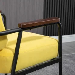 HOMCOM Modern Accent Chair With Cushioned Seat And Back, Upholstered Velvet Armchair For Bedroom, Living Room Chair With Arms And Steel Legs, Yellow -Homcom Shop GUEST 3a7ac1ab 5168 4909 b7db dd7c414f067f