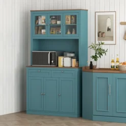 HOMCOM 71" Tall Kitchen Pantry Storage Cabinet With 2 Drawers, Microwave Cabinet With Adjustable Shelves And Glass Doors, Green -Homcom Shop GUEST 3a803dfc 3c21 4810 9886 1ed5c2976b2d