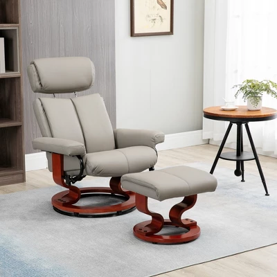 HOMCOM Recliner Chair With Ottoman, 360° Swivel Reclining Chair With Wood Base And Matching Footrest, Gray 4 HOMCOM Recliner Chair With Ottoman, 360° Swivel Reclining Chair With Wood Base And Matching Footrest, Gray - Image 2
