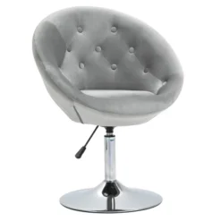 HOMCOM Modern Makeup Vanity Chair Round Tufted Swivel Accent Chair With Chrome Frame Height Adjustable For Living Room -Homcom Shop GUEST 3b9757e4 0c32 4e2b bc4c 512204e6be7d