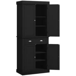 HOMCOM 72" Traditional Freestanding Kitchen Pantry Cupboard With 2 Cabinet, Drawer And Adjustable Shelves, Black Wood Grain -Homcom Shop GUEST 3c549f3d 52bb 4cf5 b96c 4d7d6e3b1b19