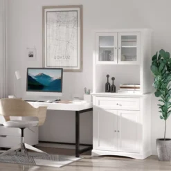 HOMCOM 71" Traditional Freestanding Kitchen Buffet With Hutch, Pantry Cabinet With 4 Doors, 3-Level Adjustable Shelves, And 1 Drawer, White -Homcom Shop GUEST 3c74c8fe 3bde 4854 940b 2558c0030350