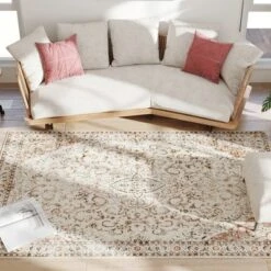HOMCOM Area Rug 5x7, Machine Washable Rug, Non-Slip Classical Floral Print Floor Carpet For Living Room, Bedroom, Dining Room, Mixed-Brown -Homcom Shop GUEST 3d0aa4eb 287a 47ce af9f 8f49108b996b