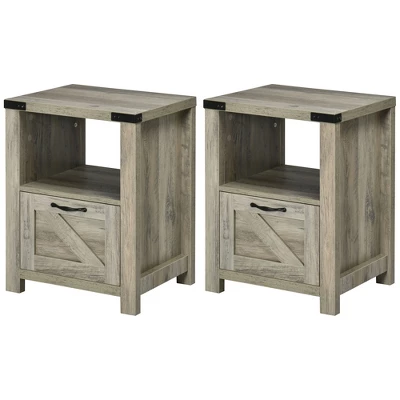HOMCOM Farmhouse Side Table With 1 Drawer, 1 Open Shelf And Tabletop For Living Room, Set Of 2, Gray Oak 5 HOMCOM Farmhouse Side Table With 1 Drawer, 1 Open Shelf And Tabletop For Living Room, Set Of 2, Gray Oak - Image 3