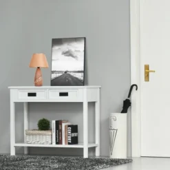 HOMCOM Console Table With 2 Storage Drawers And Open Shelf, Modern Sofa Table For Hallway, Living Room, Or Bedroom, White -Homcom Shop GUEST 3e11a1eb f615 4386 ae98 b2f9a6ae643b