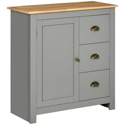 HOMCOM Modern Floor Cabinet, Storage Sideboard, Kitchen Buffet Table With Rubberwood Top, 3 Drawers And Cabinet With Adjustable Shelf 10 HOMCOM Modern Floor Cabinet, Storage Sideboard, Kitchen Buffet Table With Rubberwood Top, 3 Drawers And Cabinet With Adjustable Shelf - Image 8