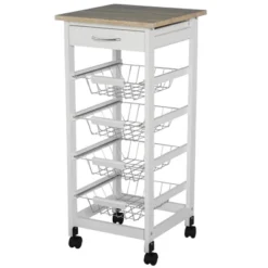 HOMCOM 32.25" Wooden Rolling Kitchen Storage Cart, Kitchen Island With Storage Drawer And Baskets On 360° Swivel Wheels -Homcom Shop GUEST 40578ff8 0170 4d85 8f76 710e11998148