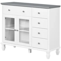 HOMCOM Kitchen Sideboard, Buffet Cabinet With 5 Storage Drawers And Double Glass Door Cupboard For Living Room, White 9 HOMCOM Kitchen Sideboard, Buffet Cabinet With 5 Storage Drawers And Double Glass Door Cupboard For Living Room, White -Homcom Shop GUEST 40aac111 dae6 4622 8ec9 ec6366c3009c