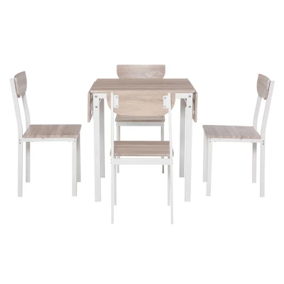 HOMCOM Modern 5-Piece Dining Table Set For 4 With Foldable Drop Leaf, 4 Chairs, And Metal Frame For Small Spaces, White 5 HOMCOM Modern 5-Piece Dining Table Set For 4 With Foldable Drop Leaf, 4 Chairs, And Metal Frame For Small Spaces, White - Image 3