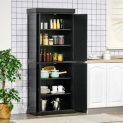 HOMCOM Freestanding Modern 4 Door Kitchen Pantry, Storage Cabinet Organizer With 6-Tier Shelves, And 4 Adjustable Shelves, Black -Homcom Shop GUEST 41427a85 99b0 43b6 a0f7 b4350a27aaf7