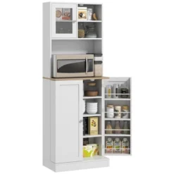 HOMCOM 66.5" Pantry Cabinet With Microwave Stand, Freestanding Kitchen Storage Cabinet With Hutch And Adjustable Shelves, White -Homcom Shop GUEST 41d9c5f7 c206 4d5c b52d d95b3c024d21