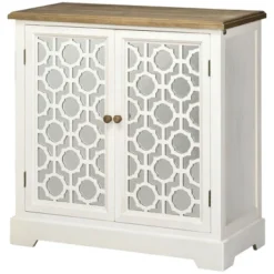 HOMCOM Farmhouse Storage Cabinet, Sideboard Buffet Cabinet With Double Glass Doors And Solid Wood Countertop For Kitchen, Living Room -Homcom Shop GUEST 444e0ddb cd9f 4464 ac51 fe8ddcbdbef2