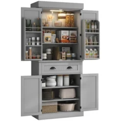HOMCOM 71" LED Kitchen Pantry Cabinet, Tall Storage Cabinet With 6 Door Shelves, A Drawer And 4 Adjustable Shelves -Homcom Shop GUEST 45089d3a fad4 4bdd 9231 6d9abaa8d620