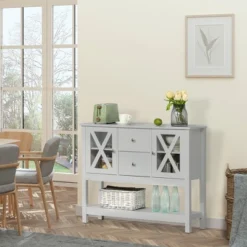 HOMCOM 70" Kitchen Buffet Hutch With 3-Tier Shelving, Freestanding Storage Pantry Cabinet With Adjustable Shelves, Countertop, Gray -Homcom Shop GUEST 46f6ac2c 8358 4f38 942a 98f7da19cbd6