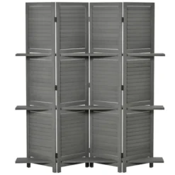 HOMCOM 4 Panel 67" Tall Wood Privacy Screen Room Divider With 3 Display Shelves, And Folding Storage For Bedroom Or Home Office, Gray -Homcom Shop GUEST 478eb294 6c48 4603 8f04 a26bff5926c8