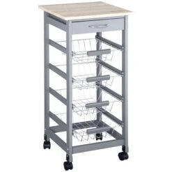 HOMCOM 32.25" Wooden Rolling Kitchen Storage Cart, Kitchen Island With Storage Drawer And Baskets On 360° Swivel Wheels -Homcom Shop GUEST 478f14a1 fe57 4acc 8498 1fb0e24a6609