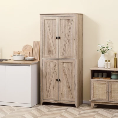 HOMCOM 72" Freestanding 4-Door Kitchen Pantry, Storage Cabinet Organizer With 4-Tiers, And Adjustable Shelves, Natural 3 HOMCOM 72" Freestanding 4-Door Kitchen Pantry, Storage Cabinet Organizer With 4-Tiers, And Adjustable Shelves, Natural