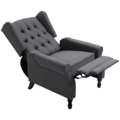 HOMCOM Fabric Upholstered Wingback Recliner, Tufted Back Linen Arm Chair With Footrest, Armrest, Padded Cushion, Dark Grey -Homcom Shop GUEST 484551a9 d36d 4d96 80aa d403bb4cb554