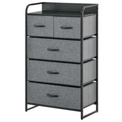 HOMCOM 5-Drawer Fabric Dresser Tower, 4-Tier Storage Organizer With Steel Frame For Hallway, Bedroom And Closet, Gray -Homcom Shop GUEST 486ad5b9 9a38 4688 8334 b046348ca417