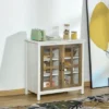 HOMCOM Kitchen Sideboard, Glass Door Buffet Cabinet, Accent Cupboard With Adjustable Storage Shelf For Living Room, Distressed White -Homcom Shop GUEST 49dfbb95 e569 41f2 9888 ef9b1f55094f