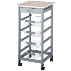 HOMCOM 32.25" Wooden Rolling Kitchen Storage Cart, Kitchen Island With Storage Drawer And Baskets On 360° Swivel Wheels -Homcom Shop GUEST 4bb4cfa6 9718 47f4 a600 ba0859a39117