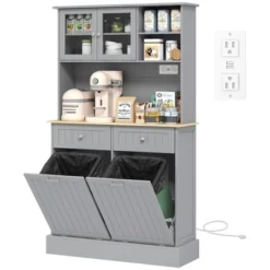 HOMCOM 68" Kitchen Pantry Cabinet With Charging Station, 2 Tilt Out Trash Cabinets And Microwave Stand, Modern Storage Cabinet -Homcom Shop GUEST 4c78c21c fc60 4a83 80ae f583d719c5e1