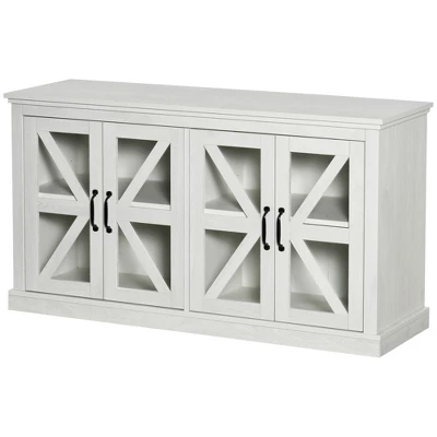 HOMCOM Rustic Kitchen Sideboard, Glass Door Buffet Cabinet, TV Stand With Adjustable Shelf For Dining Room, White 5 HOMCOM Rustic Kitchen Sideboard, Glass Door Buffet Cabinet, TV Stand With Adjustable Shelf For Dining Room, White - Image 3