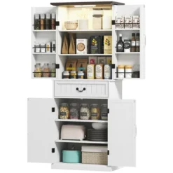 HOMCOM 71" LED Kitchen Pantry Cabinet, Farmhouse Storage Cabinet With Door Shelves, Adjustable Shelves And Drawer, Distressed White -Homcom Shop GUEST 4e748930 a6ec 4df5 b8d8 9e0227a9ec24